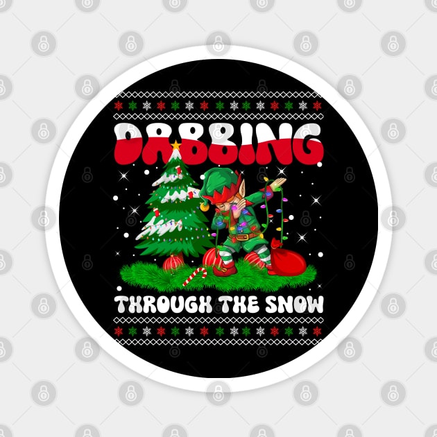 Dabbing Through The Snow ELF Christmas Lights Dabbing Elf Xmas Magnet by wonderws